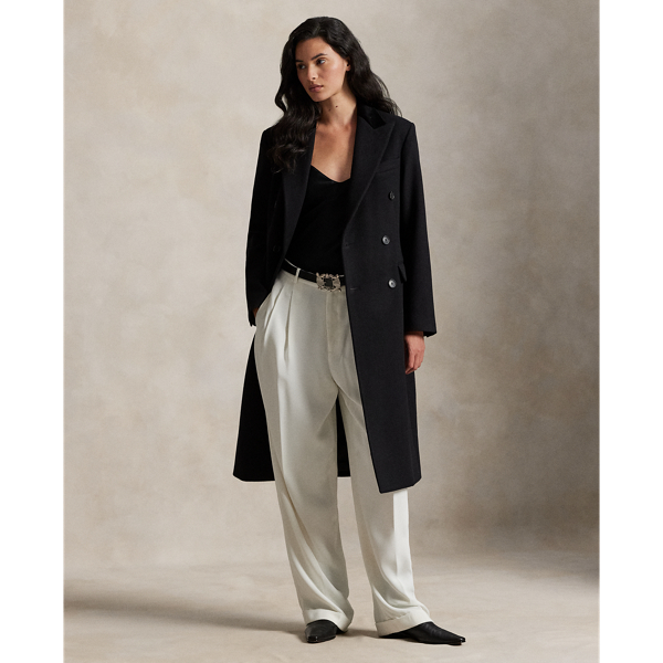Ralph Lauren Double-breasted Wool Melton Coat In Black