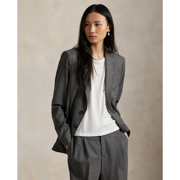 Ralph Lauren Wool-blend Flannel Blazer In Gray