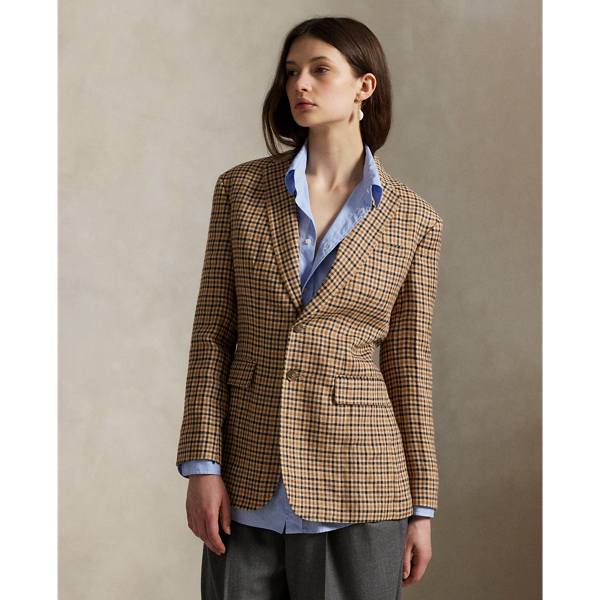 Ralph Lauren Plaid Linen Blazer In Brown