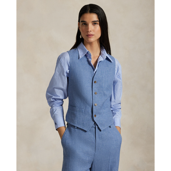 Ralph Lauren V-neck Gilet With Adjustable Back Strap In Blue