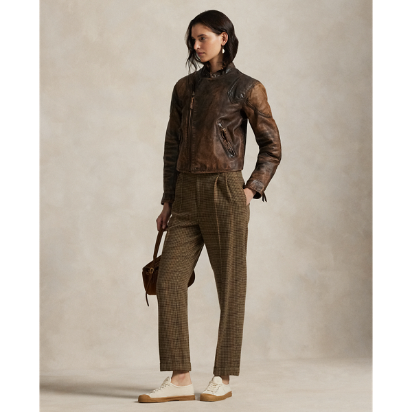 Ralph Lauren Wool Pleated Tapered Pant In Brown