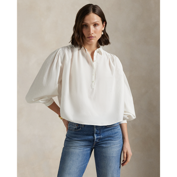 Polo Ralph Lauren Pleated Cotton-silk Blouse In White