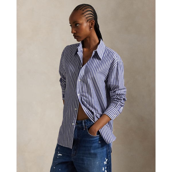 Ralph Lauren Oversize Fit Striped Cotton-linen Shirt In Multi