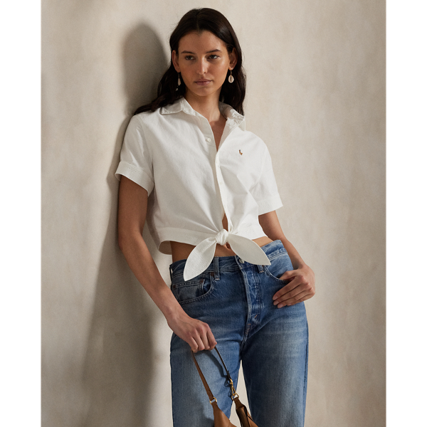 Ralph Lauren Cotton Oxford Tie-front Cropped Shirt In White