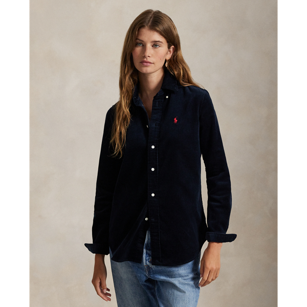 Ralph Lauren Stretch Slim Fit Cotton Corduroy Shirt In Blue