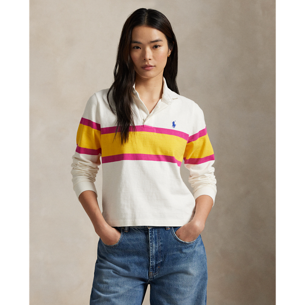 Ralph Lauren Color-blocked Cotton Jersey Rugby Shirt In White