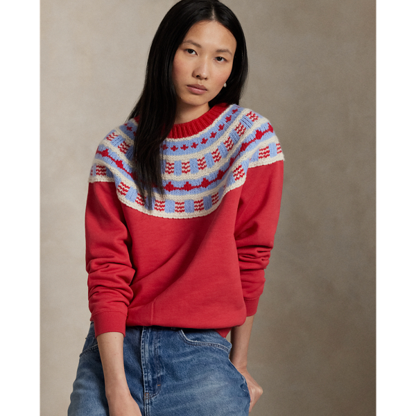 Ralph Lauren Knit-yoke Fleece Crewneck In Red
