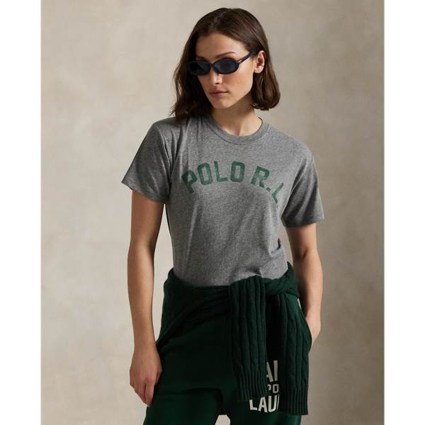 Ralph Lauren Logo Jersey Crewneck Tee In Gray