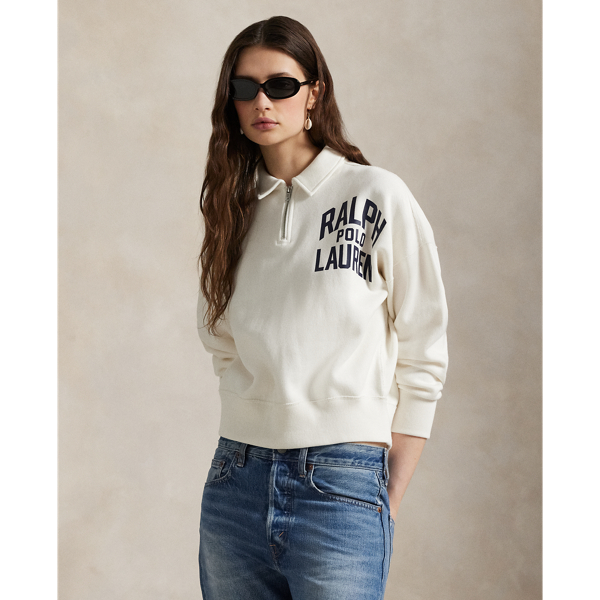 Ralph Lauren Logo Fleece Quarter-zip In Neutral
