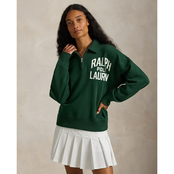 Ralph Lauren Logo Fleece Quarter-zip In Green