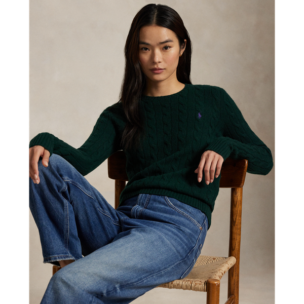 Ralph Lauren Cable Wool-cashmere Crewneck Sweater In Green