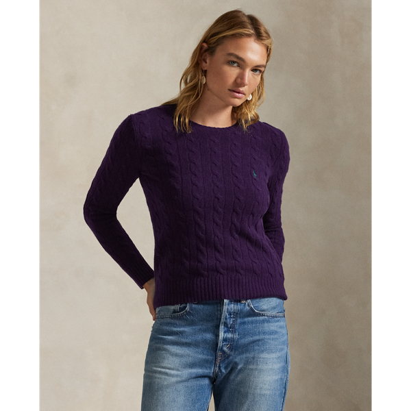 Ralph Lauren Cable Wool-cashmere Crewneck Sweater In Purple