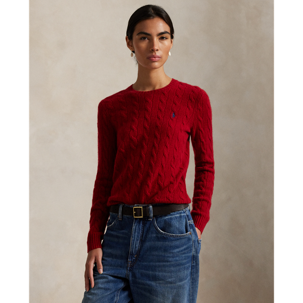 Ralph Lauren Cable Wool-cashmere Crewneck Sweater In Red