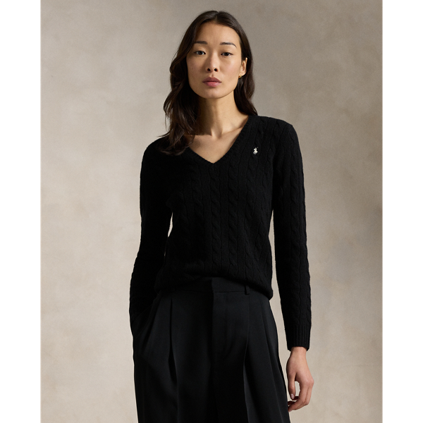Polo Ralph Lauren Cable-knit Wool-cashmere V-neck Sweater In Polo Black