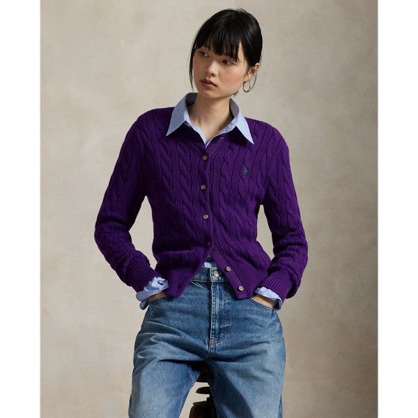 Cable-knit with pure cotton, this slim crewneck cardigan is finished with the signature embroidered Pony on the chest.