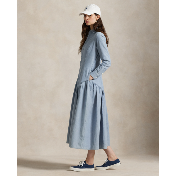 Ralph Lauren Cotton-linen Chambray Shirtdress In Blue