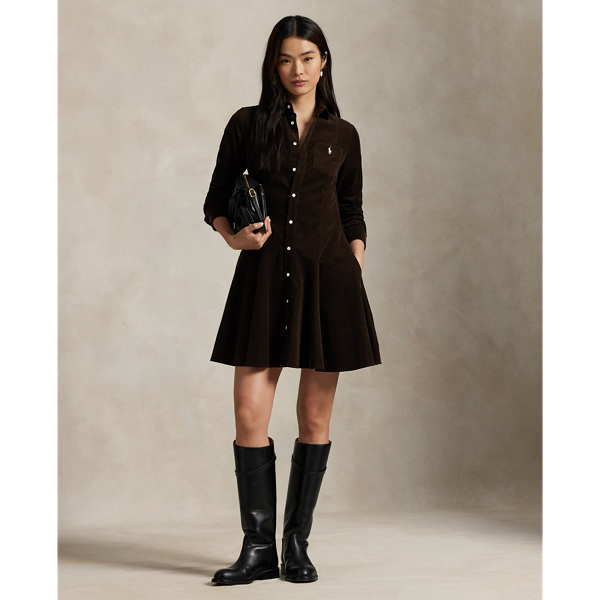 Ralph Lauren Cotton Corduroy A-line Shirtdress In Brown