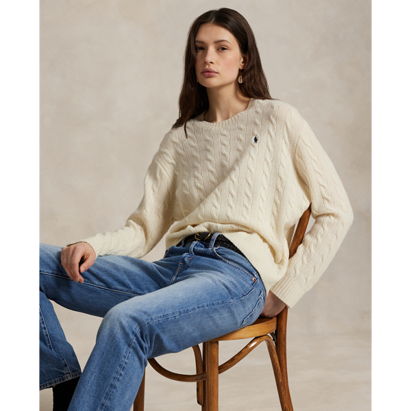 Ralph Lauren Cable Wool-cashmere Crewneck Sweater In White