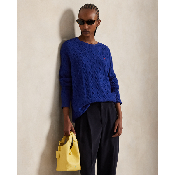 Ralph Lauren Cable Wool-cashmere Crewneck Sweater In Blue
