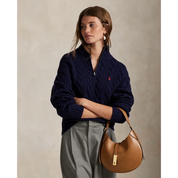 Ralph Lauren Cable Wool-cashmere Half-zip Sweater In Blue