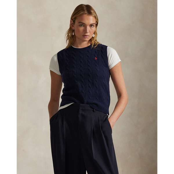 Ralph Lauren Cable-knit Wool-cashmere Sweater Vest In Blue