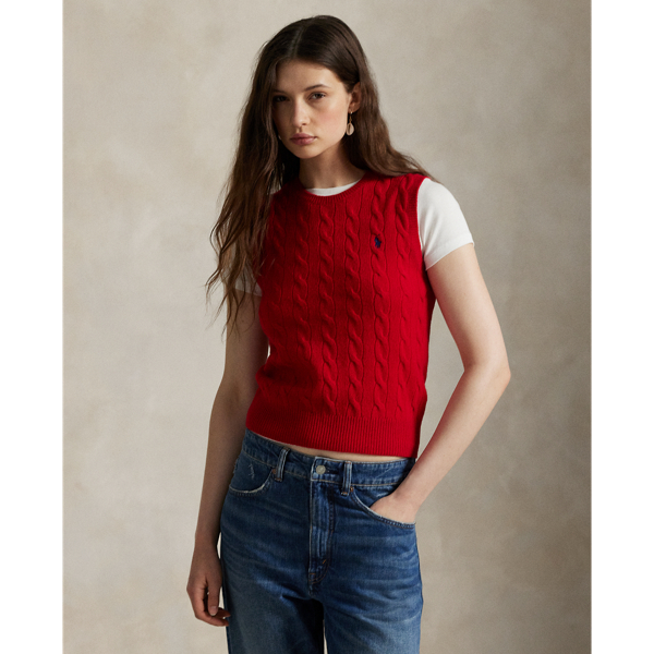 Ralph Lauren Cable-knit Wool-cashmere Sweater Vest In Red