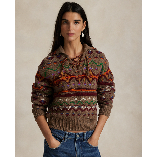 Ralph Lauren Fair Isle Lace-up Wool Sweater In Multi