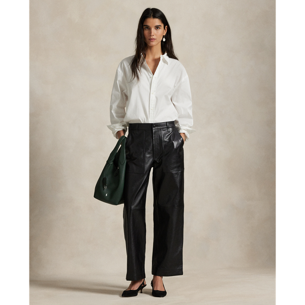Ralph Lauren The Leather Wide-leg Crop Ricky Pant In Black