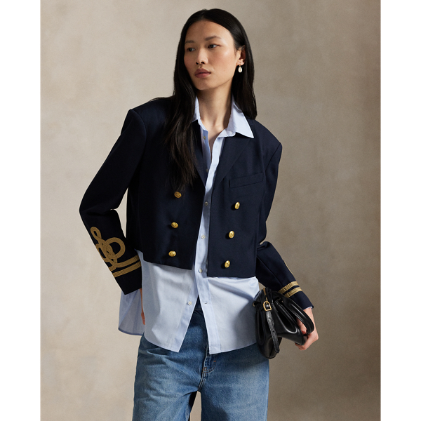 Ralph Lauren Double-breasted Cropped Wool Jacket In Blue