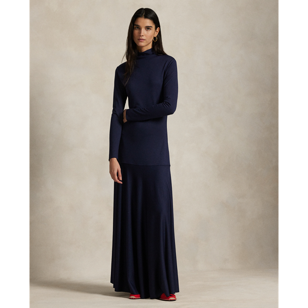 Ralph Lauren Ponte Turtleneck Maxidress In Black
