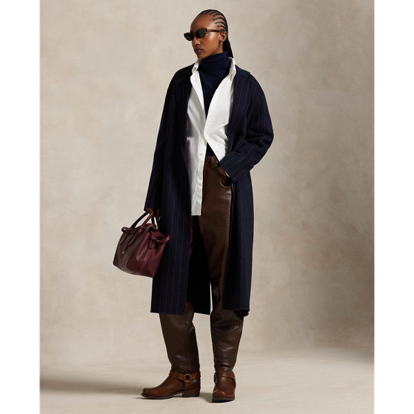 Ralph Lauren Pinstripe Double-faced Wool Overcoat In Blue