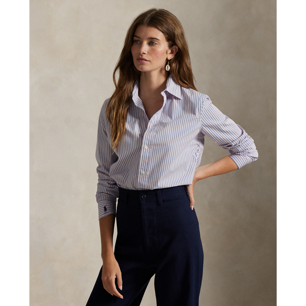 Ralph Lauren Stretch Slim Fit Striped Poplin Shirt In Multi
