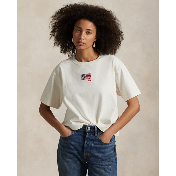 Flag Cotton Jersey Cropped Tee - Polo Ralph Lauren - Modalova