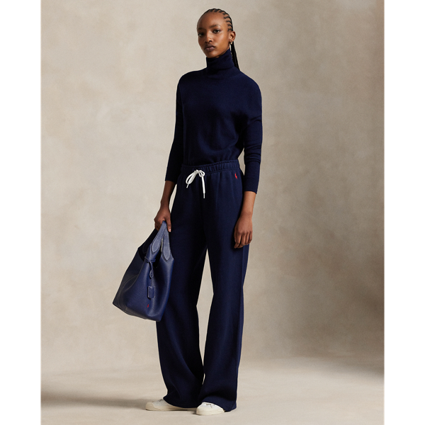 Ralph Lauren Drawstring Fleece Wide-leg Sweatpant In Blue