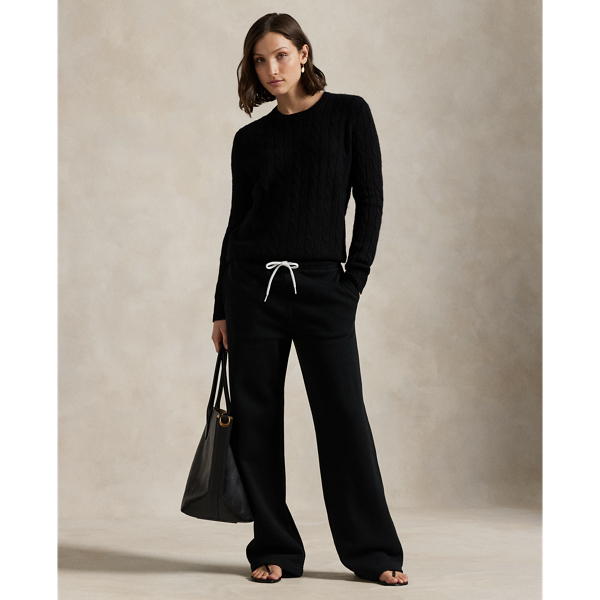 Ralph Lauren Drawstring Fleece Wide-leg Sweatpant In Black