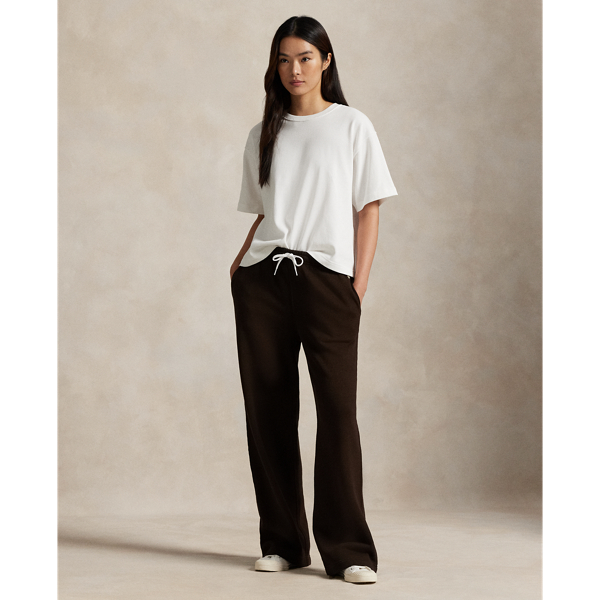 Ralph Lauren Drawstring Fleece Wide-leg Sweatpant In Black