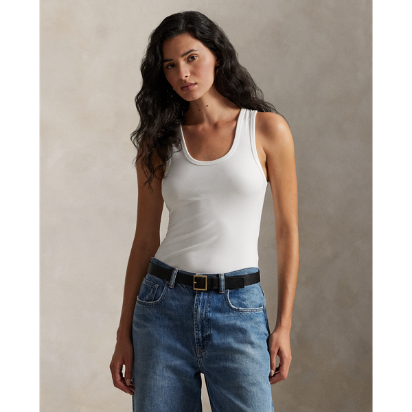 Ralph Lauren Scoopneck Sleeveless Bodysuit In White