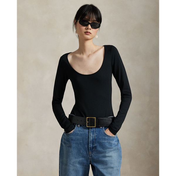 Ralph Lauren Scoopneck Bodysuit In Black