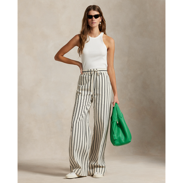 Pantalon large rayé en soie mélangée - Polo Ralph Lauren - Modalova