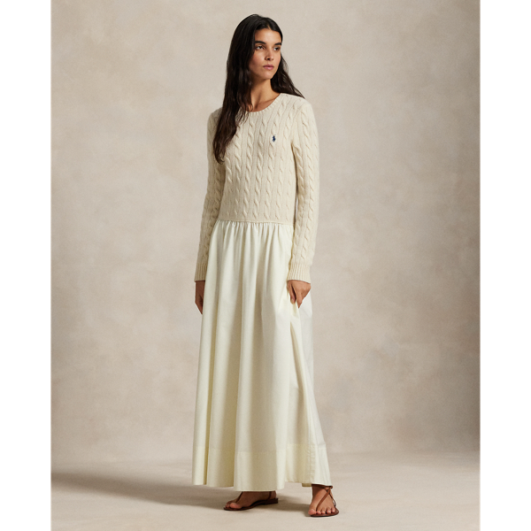 Ralph Lauren Cable-knit Poplin Dress In White