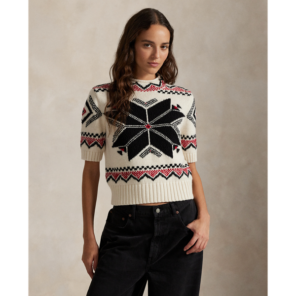 Ralph Lauren Snowflake Mockneck Short-sleeve Sweater In Multi
