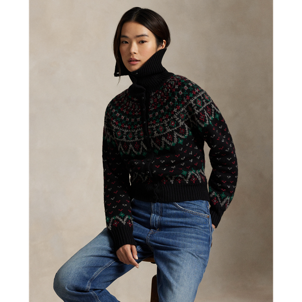 Ralph Lauren Fair Isle Wool-blend Cardigan In Black