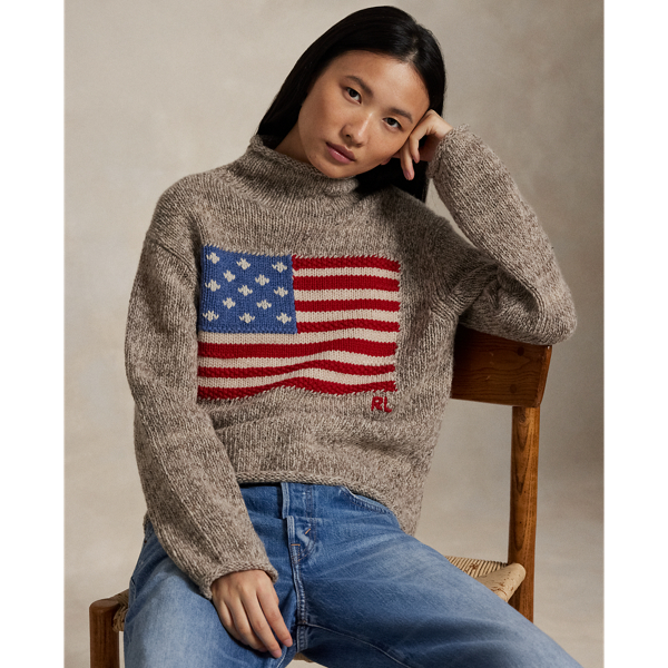 Ralph Lauren Flag Wool-blend Turtleneck Sweater In Brown