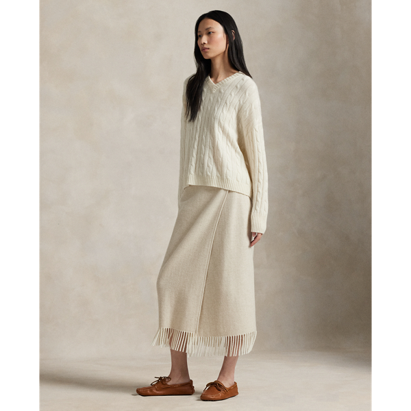 Fringe Herringbone Wrap Skirt