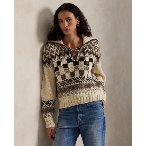 Ralph Lauren Lace-up Wool Sweater In Neutral
