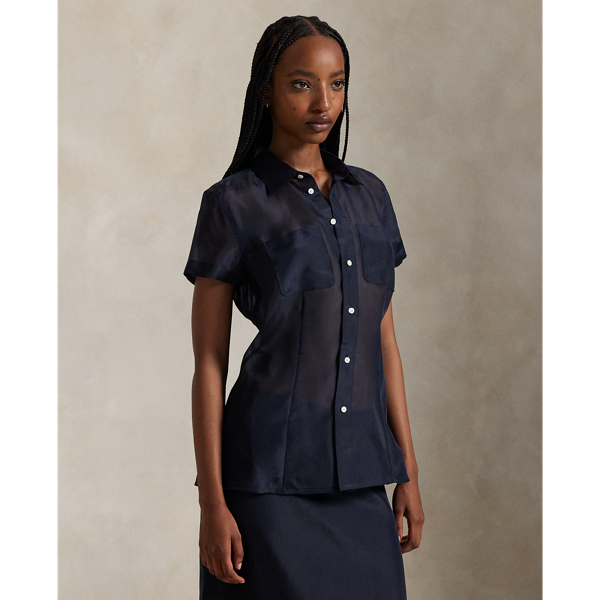 Ralph Lauren Silk Organza Shirt In Blue