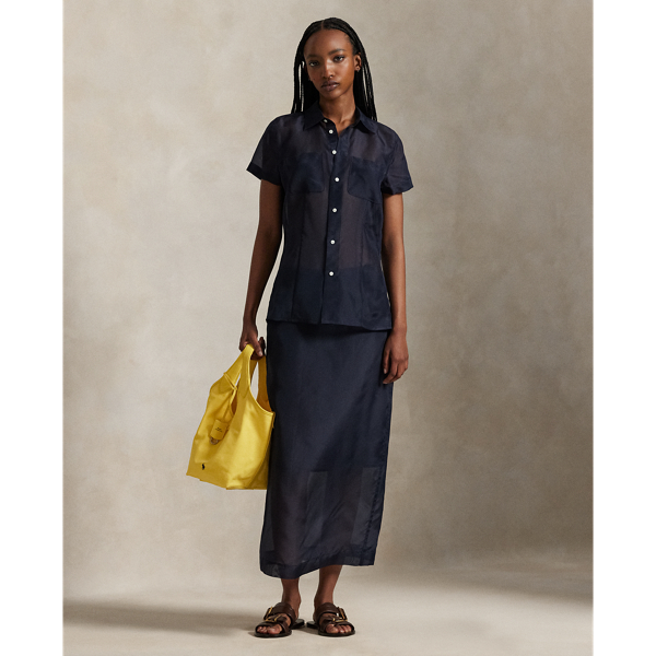 Ralph Lauren Silk Organza Skirt In Blue