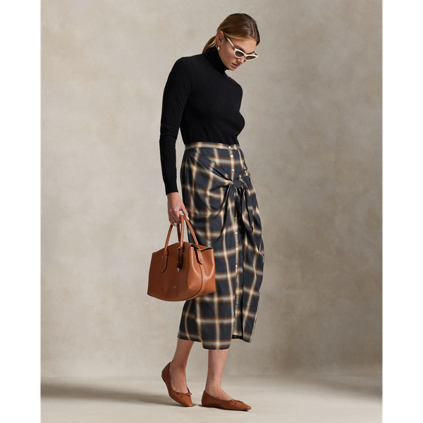 Ralph Lauren Plaid Tie-front Skirt In Blue