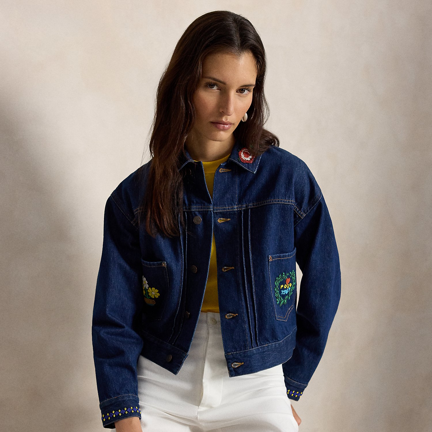 Beaded Denim Trucker Jacket
