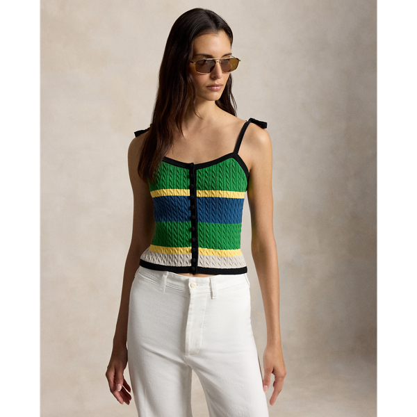Colour-Blocked Cable-Knit Tank Top